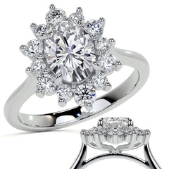 Oval Moissanite Cathedral Halo Moissanite Engagement Ring