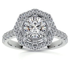 Round Octagon Halo Moissanite Cathedral Engagement Ring