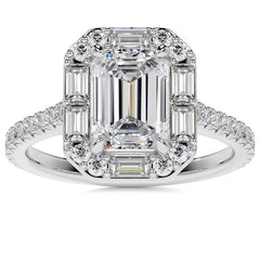 Emerald / Radiant Halo Moissanite Cathedral Engagement Ring