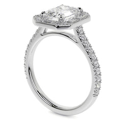 Emerald / Radiant Halo Moissanite Cathedral Engagement Ring