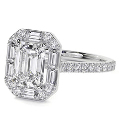 Emerald / Radiant Halo Moissanite Cathedral Engagement Ring
