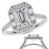 Emerald / Radiant Halo Moissanite Cathedral Engagement Ring