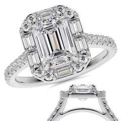 Emerald / Radiant Halo Moissanite Cathedral Engagement Ring