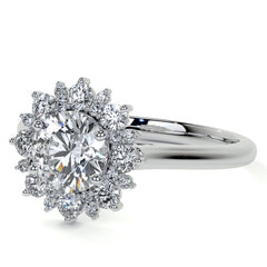 Round Snowflake Inspired Moissanite Halo Engagement Ring