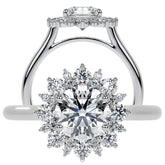 Round Snowflake Inspired Moissanite Halo Engagement Ring