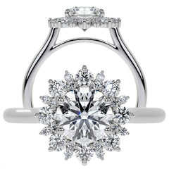 Round Snowflake Inspired Moissanite Halo Engagement Ring
