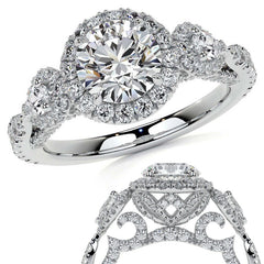 Round and Pear 3-Stone Ornate Pave Basket Moissanite Engagement