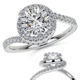 Round Swirl Halo Moissanite Engagement Ring