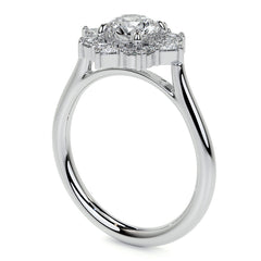 Geometric Halo Round Brilliant Moissanite Cathedral Engagement Ring