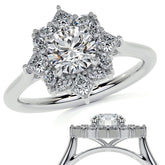 Geometric Halo Round Brilliant Moissanite Cathedral Engagement Ring