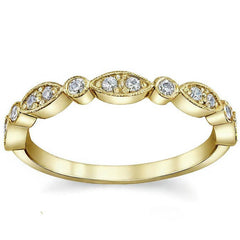 Round Brilliant Moissanite Milgrain Stackable Wedding Band