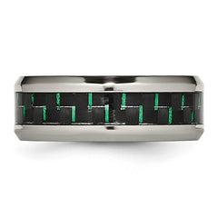 Titanium Polished with Black/Green Carbon Fiber Inlay 8mm Ring