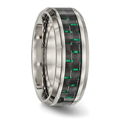 Titanium Polished with Black/Green Carbon Fiber Inlay 8mm Ring