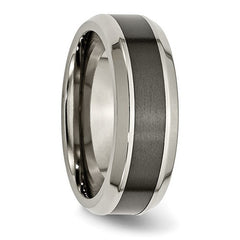 Titanium Polished with Black Ceramic Center 8mm Beveled Band