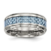 Titanium Polished with Light Blue Carbon Fiber Inlay 8mm Ring