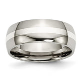 Titanium Polished with Sterling Silver Inlay 8mm Band