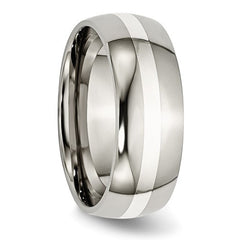 Titanium Polished with Sterling Silver Inlay 8mm Band