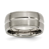 Titanium Brushed and Polished 10mm Grooved Ridged Edge Band
