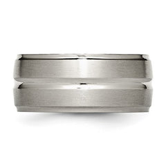 Titanium Brushed and Polished 10mm Grooved Ridged Edge Band