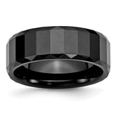 Ceramic Black Faceted 8mm Polished Beveled Edge Band