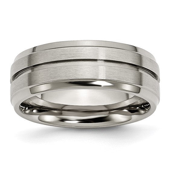 Titanium Brushed and Polished 8mm Grooved Ridged Edge Band