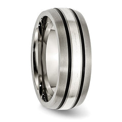 Titanium Antiqued/Brushed with Sterling Silver Inlay 8mm Grooved