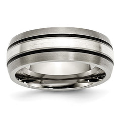 Titanium Antiqued/Brushed with Sterling Silver Inlay 8mm Grooved
