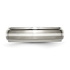 Titanium Brushed Center with Sterling Silver Inlay 6mm Ridged Ed