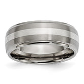 Titanium Brushed/Polished with Sterling Silver Inlay 8mm Ridged