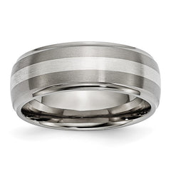 Titanium Brushed/Polished with Sterling Silver Inlay 8mm Ridged