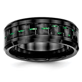 Black Ceramic with Green Carbon Fiber Inlay Beveled Edge Ring