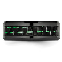 Black Ceramic with Green Carbon Fiber Inlay Beveled Edge Ring