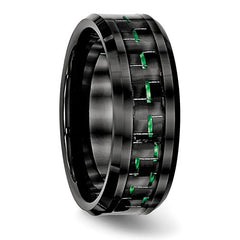 Black Ceramic with Green Carbon Fiber Inlay Beveled Edge Ring