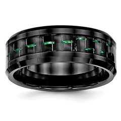 Black Ceramic with Green Carbon Fiber Inlay Beveled Edge Ring