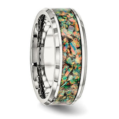 Stainless Steel with Imitation Opal Inlay 8mm Band