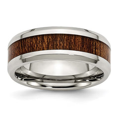 Stainless Steel with Brown Koa Wood Inlay Enameled 8mm Band