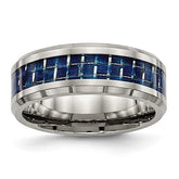 Titanium with Blue Carbon Fiber Inlay 8mm Beveled Edge Band