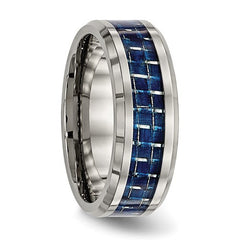 Titanium with Blue Carbon Fiber Inlay 8mm Beveled Edge Band