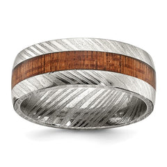 Damascus Steel with Sapele Wood Inlay 8mm Band