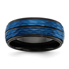 Stainless Steel and Black and Blue IP-plated 8mm Band