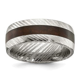 Damascus Steel with Ebony Wood Inlay 8mm Band