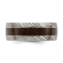 Damascus Steel with Ebony Wood Inlay 8mm Band