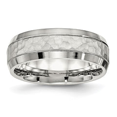 Stainless Steel Brushed Polished and Hammered 7.5mm Band