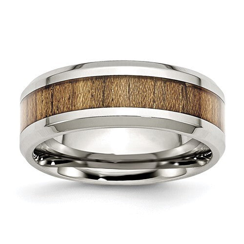 Stainless Steel with Koa Wood Inlay 8mm Enameled Band