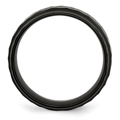 Stainless Steel Polished and Hammered Black IP-plated 8mm Beveled Edge Band