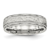 Stainless Steel Polished and Hammered 6mm Grooved Band