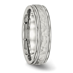 Stainless Steel Polished and Hammered 6mm Grooved Band