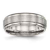 Stainless Steel Brushed and Polished 7mm Ridged Edge Band