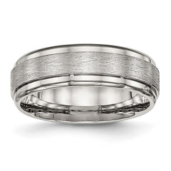 Stainless Steel Brushed and Polished 7mm Ridged Edge Band