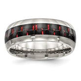 Stainless Steel Polished with Black and Red Carbon Fiber Inlay 8mm Band